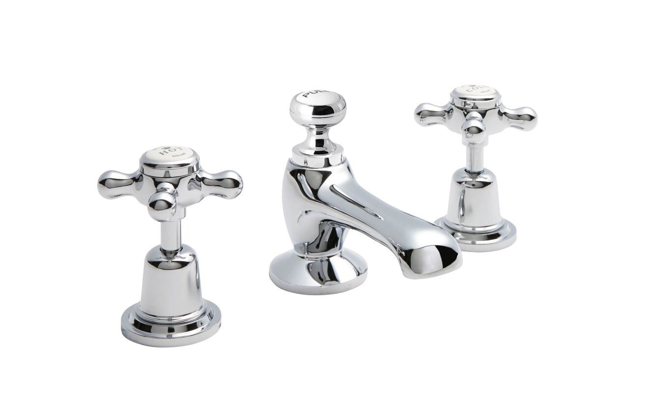 Victrion  Deck Mounted Crosshead 3 Tap Hole Basin Mixer Tap
