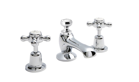Victrion  Deck Mounted Crosshead 3 Tap Hole Basin Mixer Tap