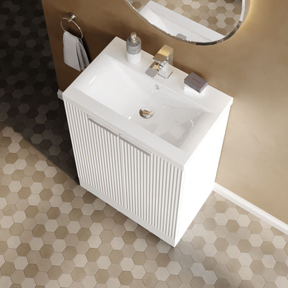 Balterley Fluted Front Floor Standing 2 Door Vanity Basin Unit with Ceramic Basin 600mm- Satin White