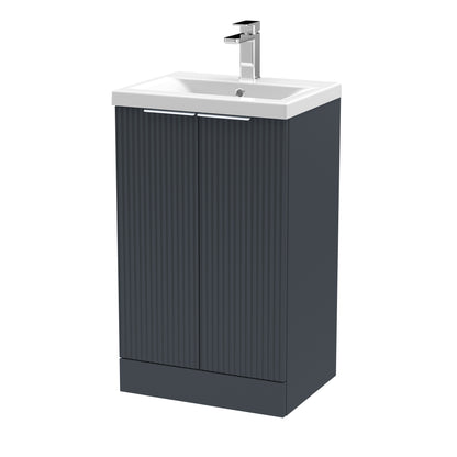 Balterley Fluted Front Floor Standing 2 Door Vanity Basin Unit with Ceramic Basin 500mm - Dark Grey