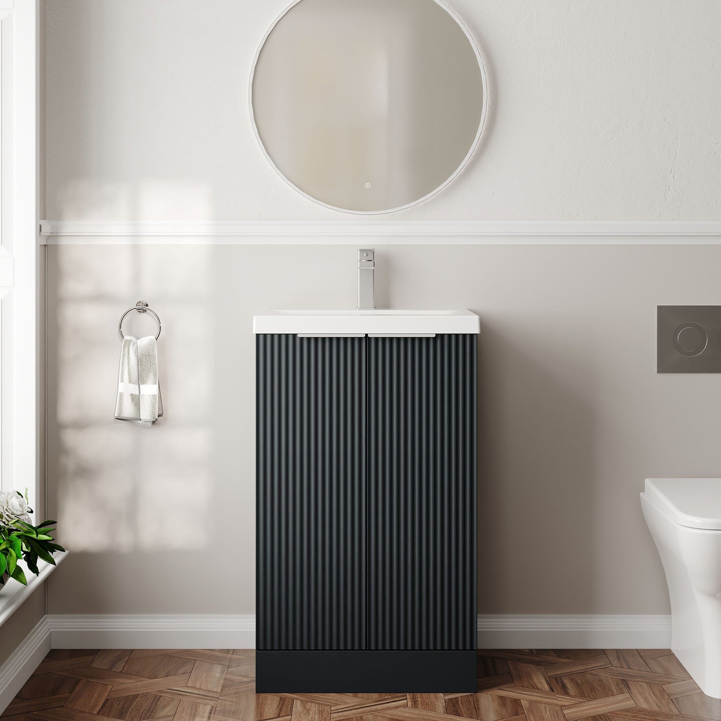 Balterley Fluted Front Floor Standing 2 Door Vanity Basin Unit with Ceramic Basin 500mm - Dark Grey