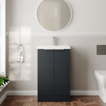 Balterley Fluted Front Floor Standing 2 Door Vanity Basin Unit with Ceramic Basin 500mm - Dark Grey