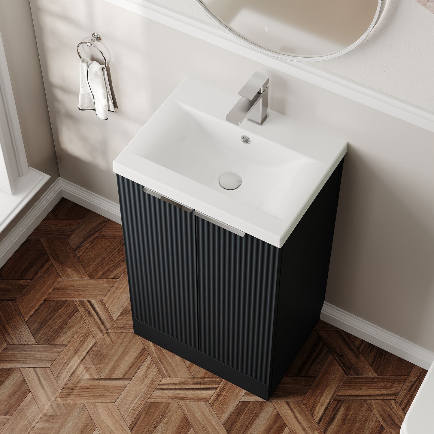 Balterley Fluted Front Floor Standing 2 Door Vanity Basin Unit with Ceramic Basin 500mm - Dark Grey