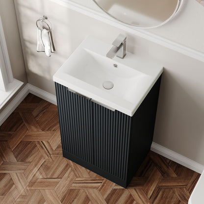 Balterley Fluted Front Floor Standing 2 Door Vanity Basin Unit with Ceramic Basin 500mm - Dark Grey
