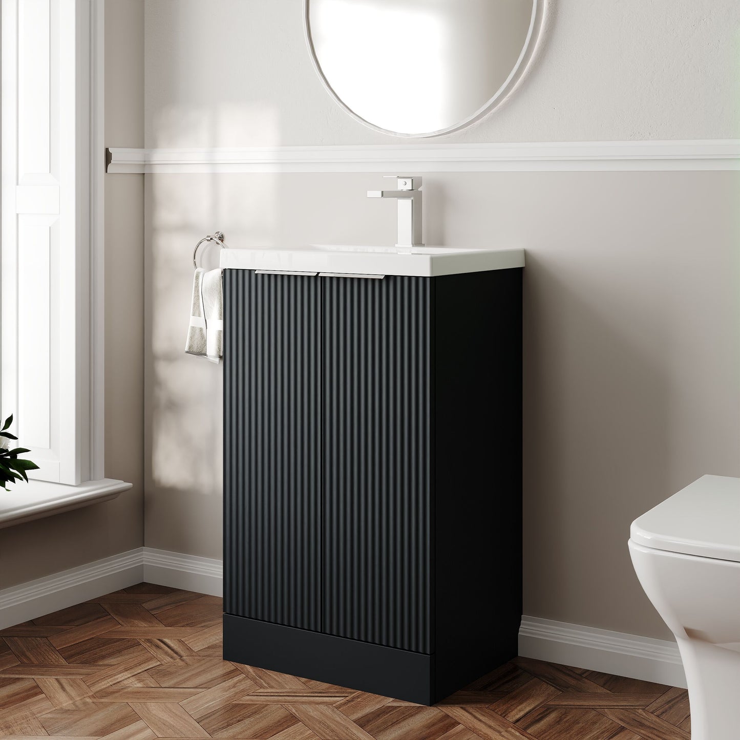 Balterley Fluted Front Floor Standing 2 Door Vanity Basin Unit with Ceramic Basin 500mm - Dark Grey