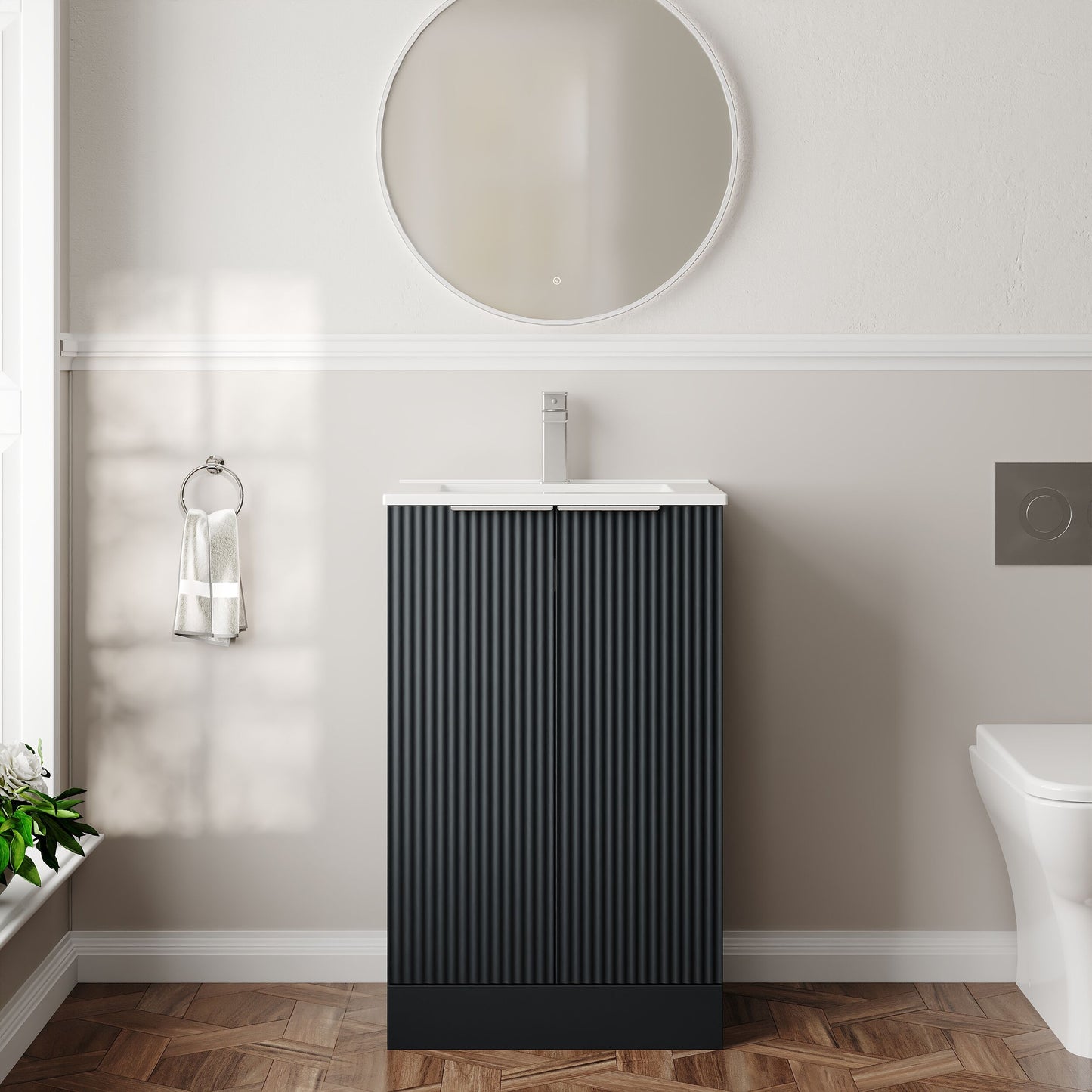 Hudson Reed Fluted 500mm Floor Standing 2-Door Vanity Unit With Basin