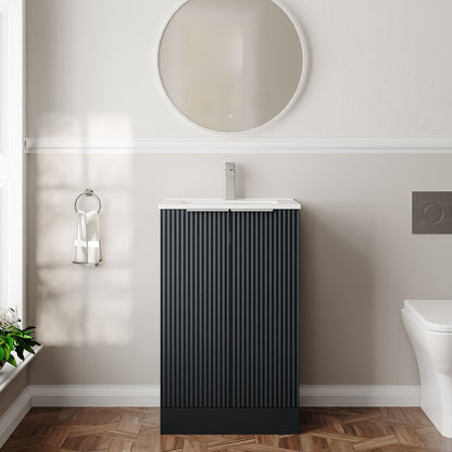 Hudson Reed Fluted 500mm Floor Standing 2-Door Vanity Unit With Basin