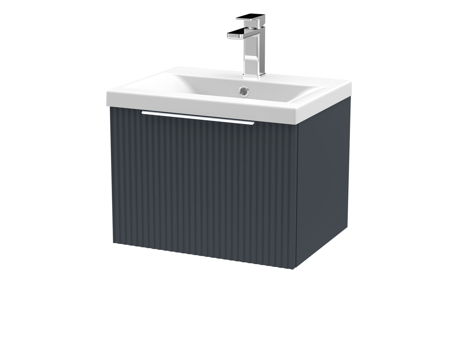 Balterley Fluted Wall Hung 1 Drawer Vanity Basin Unit with Ceramic Basin 500mm - Dark Grey