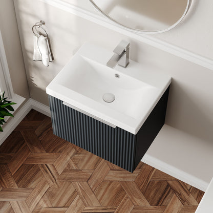 Balterley Fluted Wall Hung 1 Drawer Vanity Basin Unit with Ceramic Basin 500mm - Dark Grey