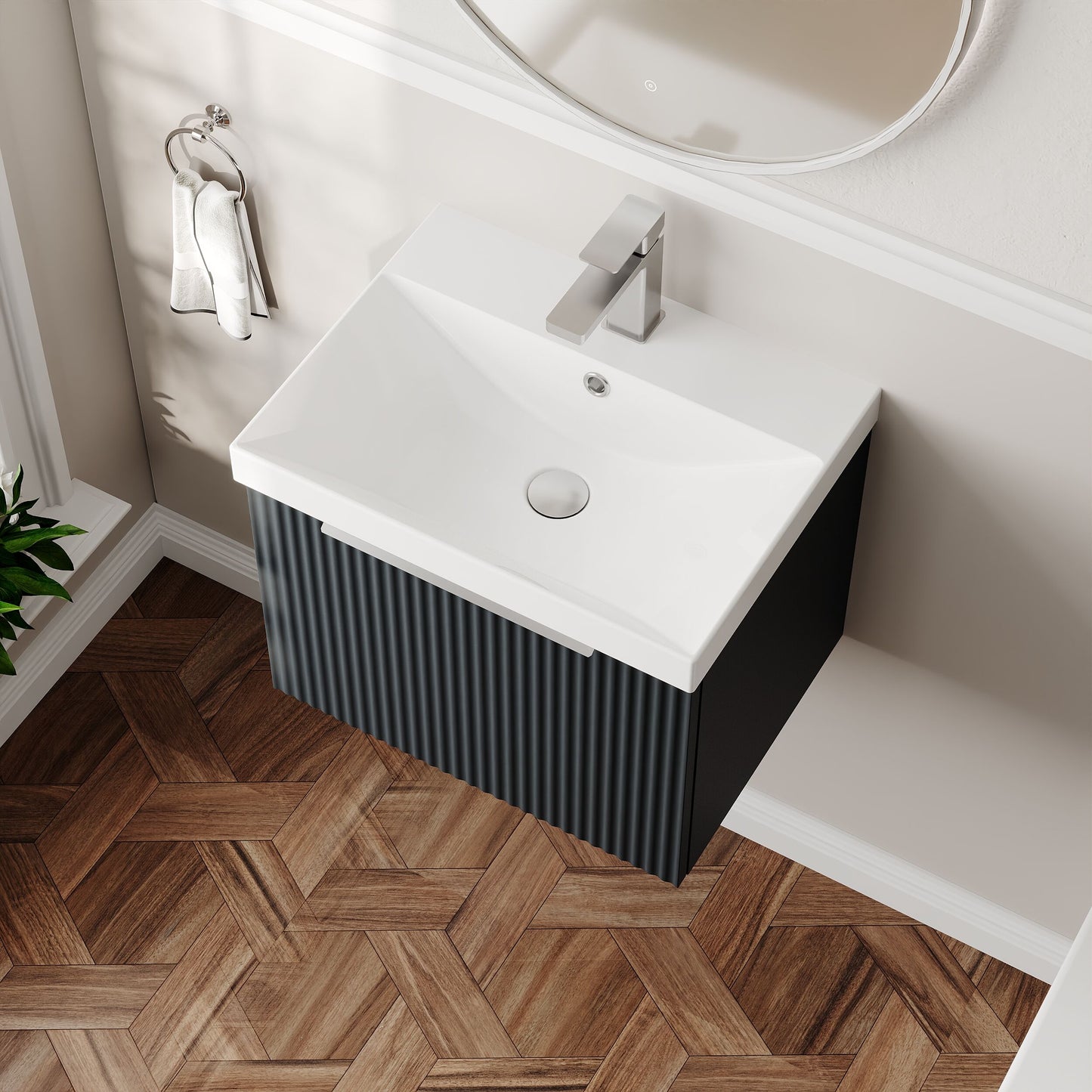 Hudson Reed Fluted 500mm Wall Hung Single Drawer Vanity Unit With Basin