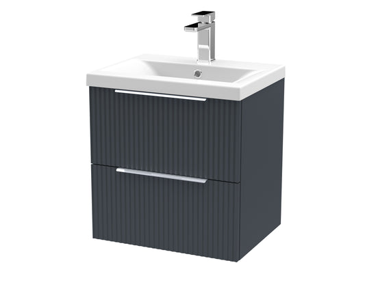 Balterley Fluted Wall Hung 2 Drawer Vanity Basin Unit with Ceramic Basin 500mm - Dark Grey