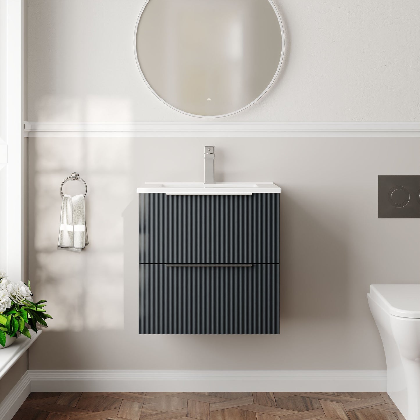 Hudson Reed Fluted 500mm Wall Hung 2-Drawer Vanity Unit With Basin