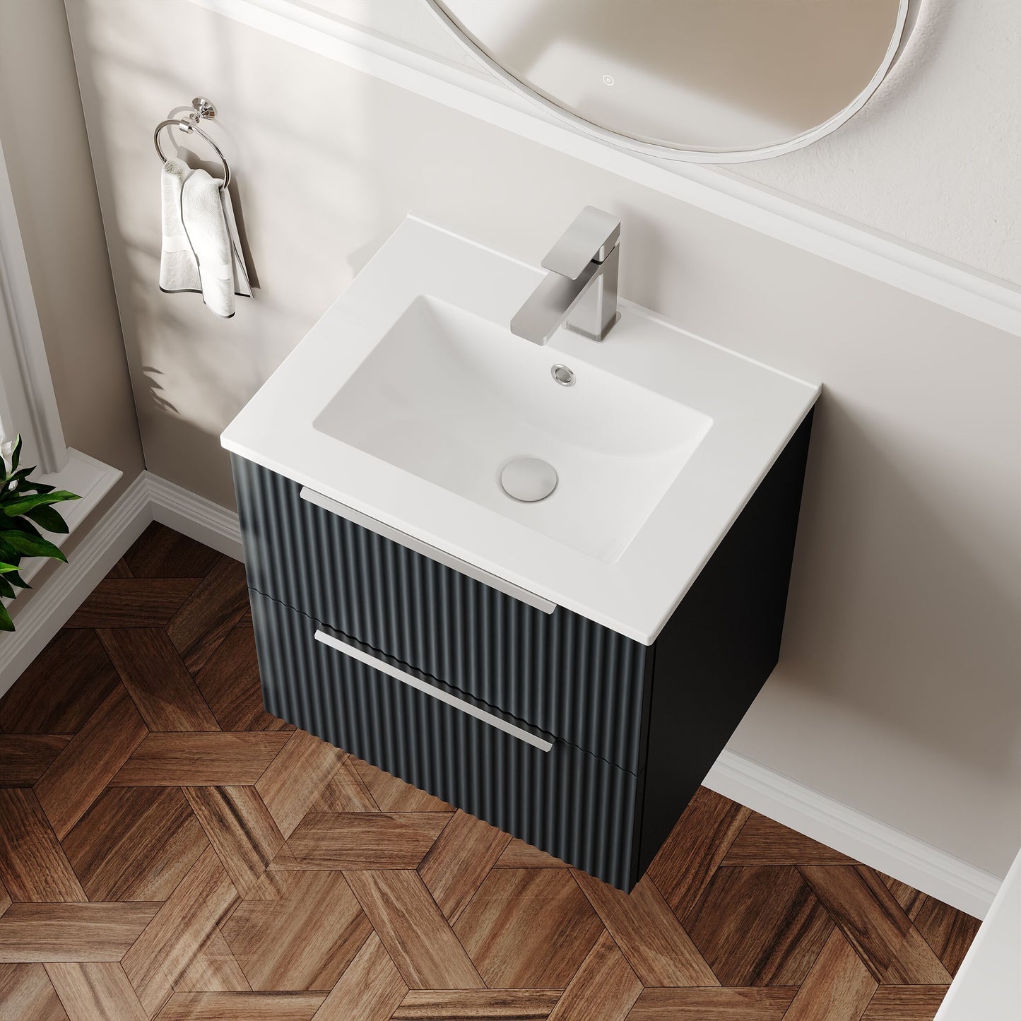 Hudson Reed Fluted 500mm Wall Hung 2-Drawer Vanity Unit With Basin