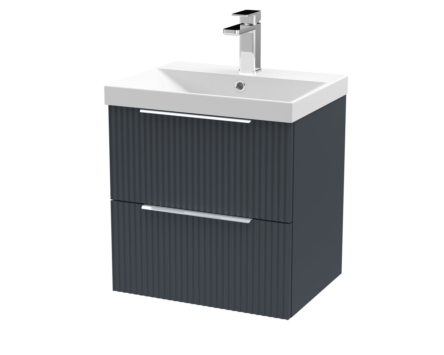 Hudson Reed Fluted 500mm Soft Black Wall Hung 2-Drawer Vanity Unit With Basin