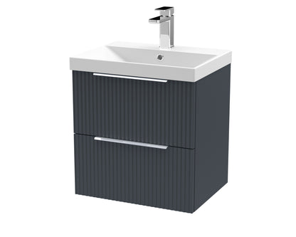 Hudson Reed Fluted 500mm Soft Black Wall Hung 2-Drawer Vanity Unit With Basin