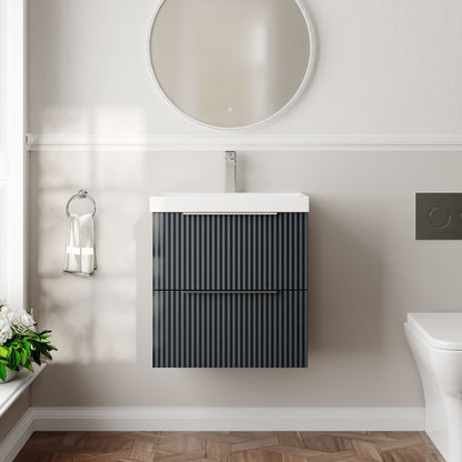 Hudson Reed Fluted 500mm Soft Black Wall Hung 2-Drawer Vanity Unit With Basin