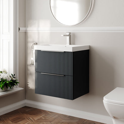 Hudson Reed Fluted 500mm Soft Black Wall Hung 2-Drawer Vanity Unit With Basin