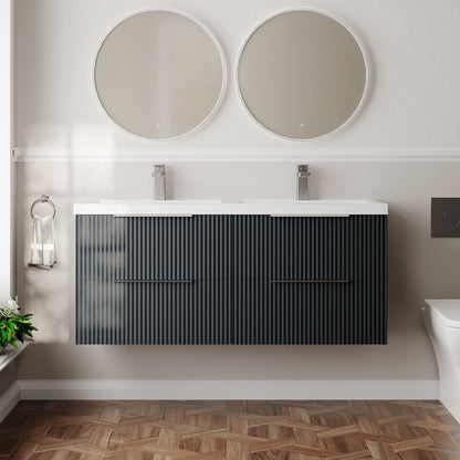 Hudson Reed Fluted 1200mm Soft Black Wall Hung 4-Drawer Double Basin Vanity Unit With Ceramic Basin