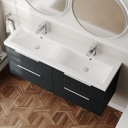 Hudson Reed Fluted 1200mm Soft Black Wall Hung 4-Drawer Double Basin Vanity Unit With Ceramic Basin