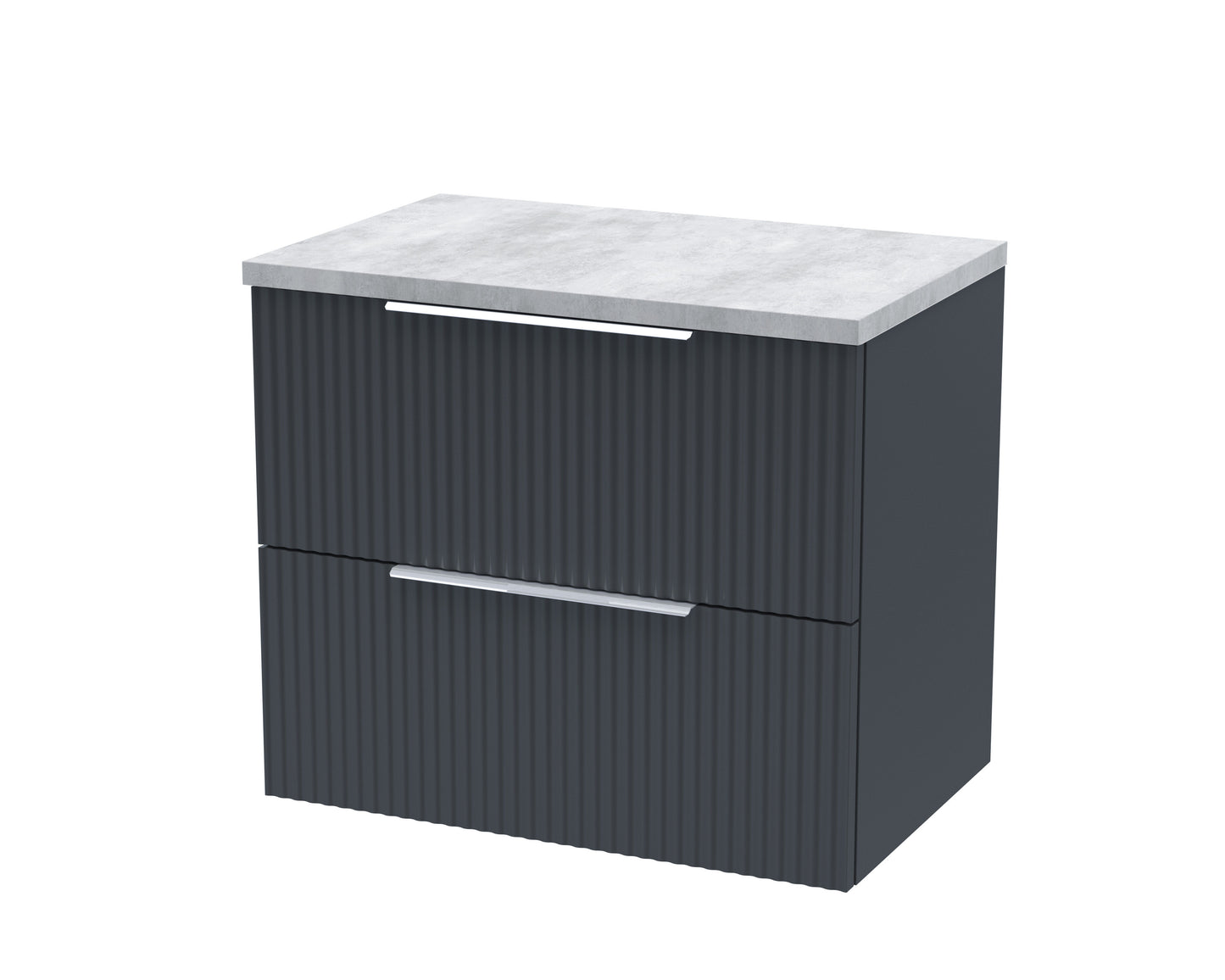 Hudson Reed Fluted 600mm Soft Black Wall Hung 2-Drawer Vanity Unit With Laminate Worktop