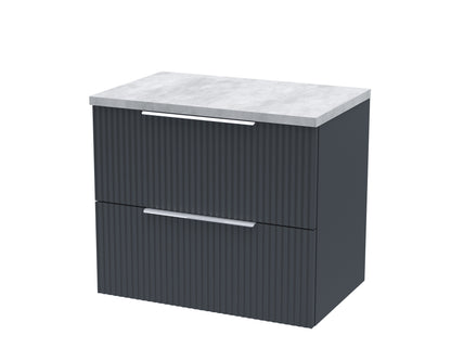 Hudson Reed Fluted 600mm Soft Black Wall Hung 2-Drawer Vanity Unit With Laminate Worktop