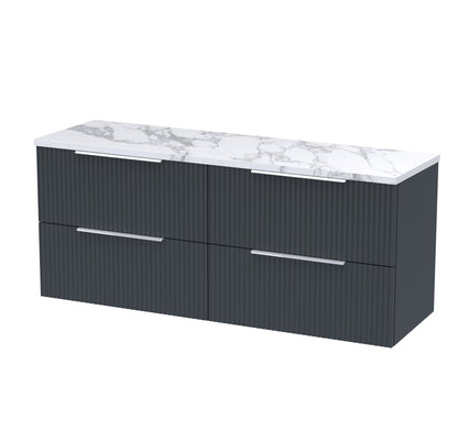 Hudson Reed Fluted 1200mm Soft Black Wall Hung 4-Drawer Vanity Unit With Laminate Worktop