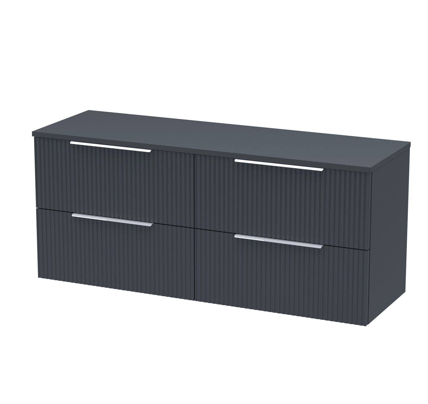 Hudson Reed Fluted 1200mm Soft Black Wall Hung 4-Drawer Vanity Unit With Worktop Basin