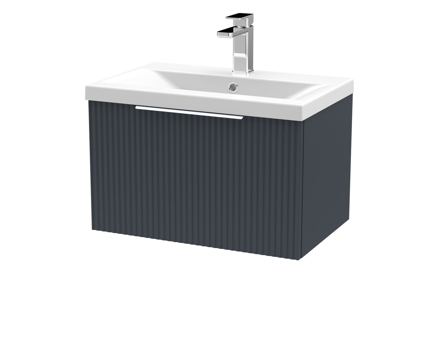 Balterley Fluted Wall Hung 1 Drawer Vanity Basin Unit with Ceramic Basin 600mm - Dark Grey