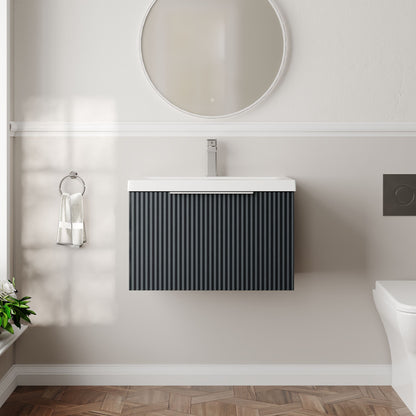 Balterley Fluted Wall Hung 1 Drawer Vanity Basin Unit with Ceramic Basin 600mm - Dark Grey