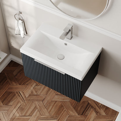 Balterley Fluted Wall Hung 1 Drawer Vanity Basin Unit with Ceramic Basin 600mm - Dark Grey