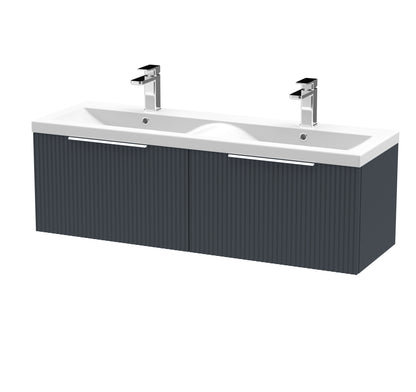 Hudson Reed Fluted 1200mm Wall Hung Soft Black 2-Drawer Vanity Unit with Double Basin