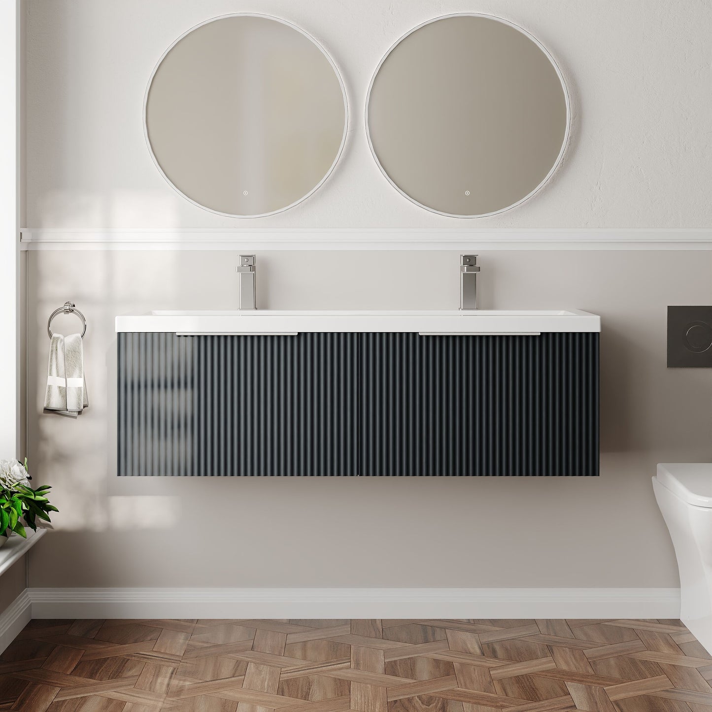 Hudson Reed Fluted 1200mm Wall Hung Soft Black 2-Drawer Vanity Unit with Double Basin