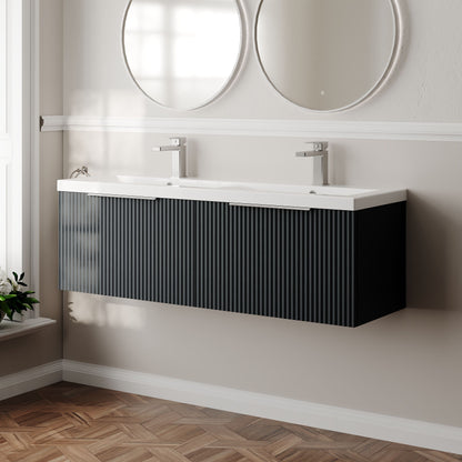 Hudson Reed Fluted 1200mm Wall Hung Soft Black 2-Drawer Vanity Unit with Double Basin