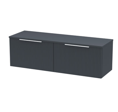 Hudson Reed Fluted 1200mm Soft Black Wall Hung 2-Drawer Vanity Unit With Worktop