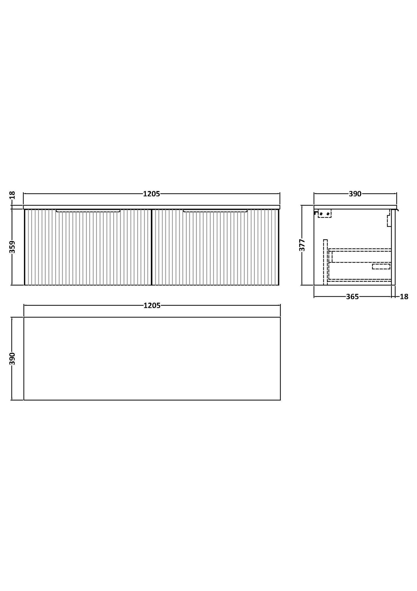 Hudson Reed Fluted 1200mm Soft Black Wall Hung 2-Drawer Vanity Unit With Worktop