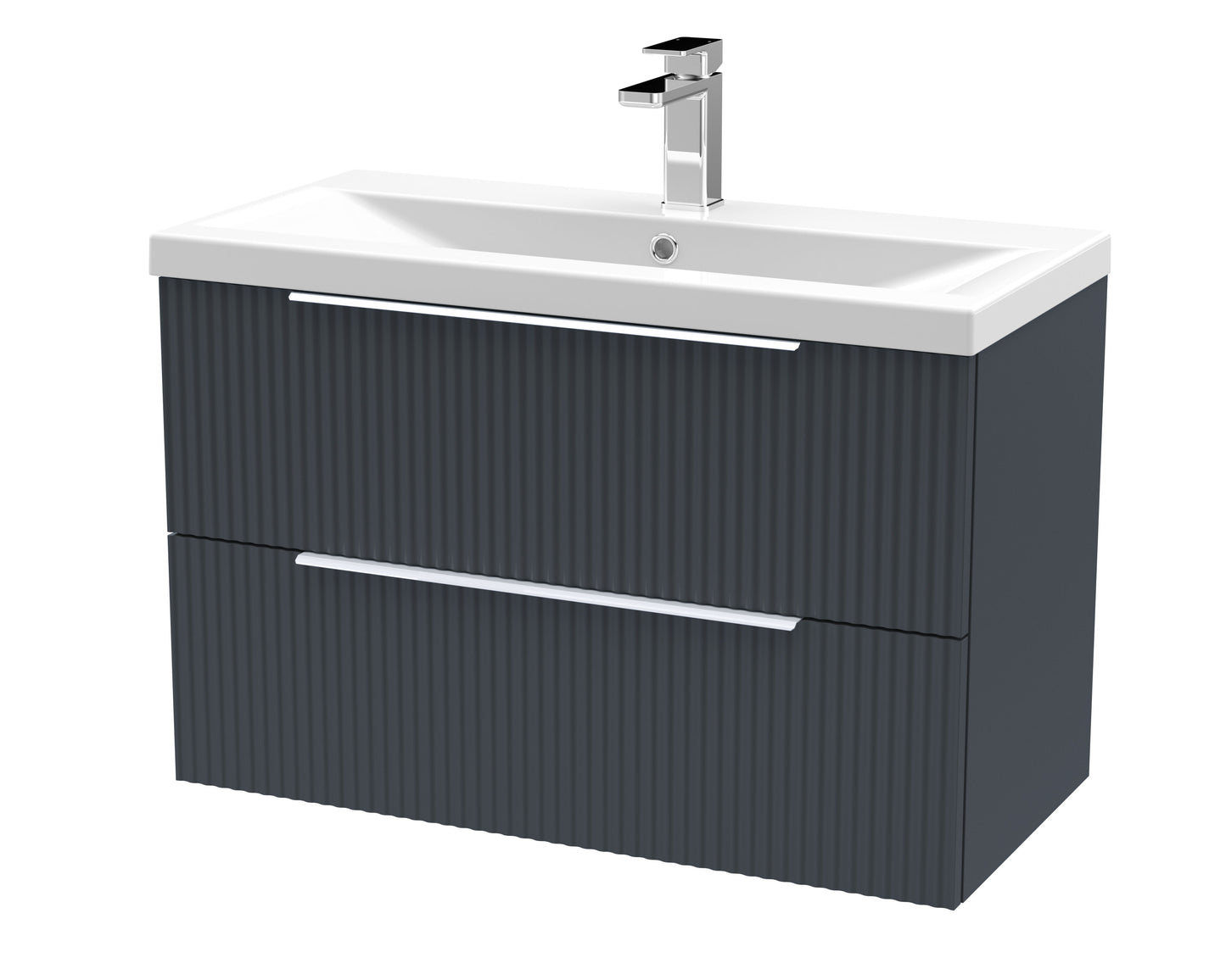Balterley Fluted Wall Hung 2 Drawer Vanity Basin Unit with Ceramic Basin 800mm - Dark Grey