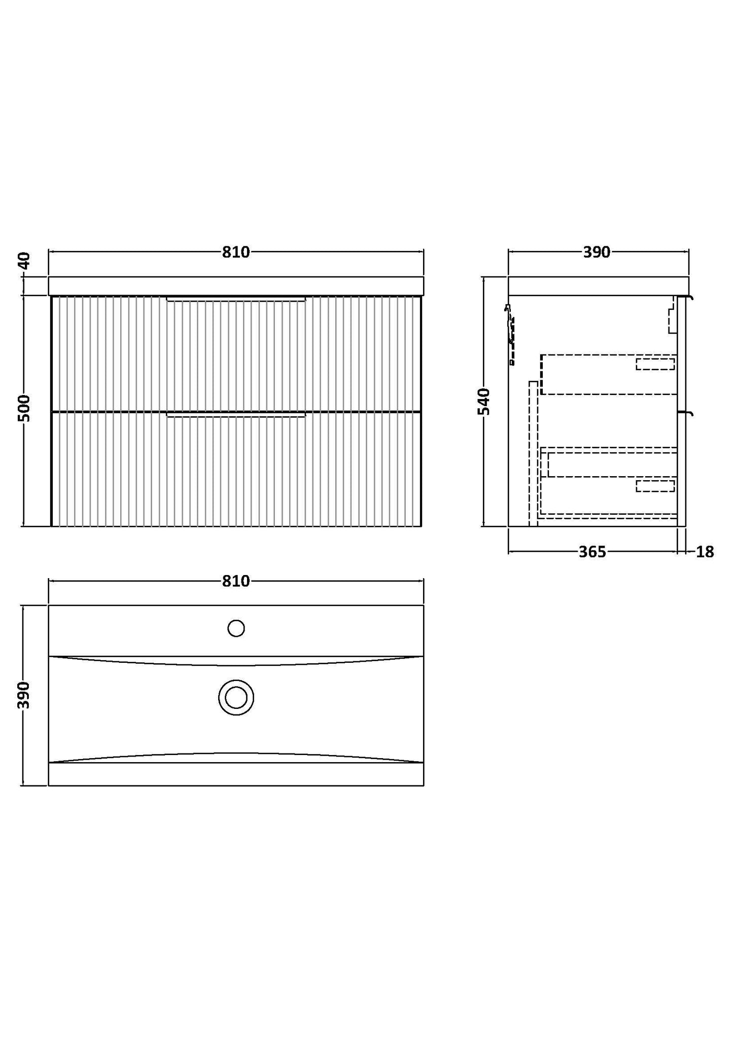 Balterley Fluted Wall Hung 2 Drawer Vanity Basin Unit with Ceramic Basin 800mm - Dark Grey
