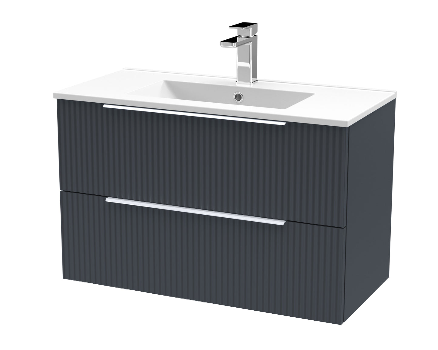Hudson Reed Fluted 800mm Soft Black Wall Hung 2-Drawer Vanity Unit With Basin
