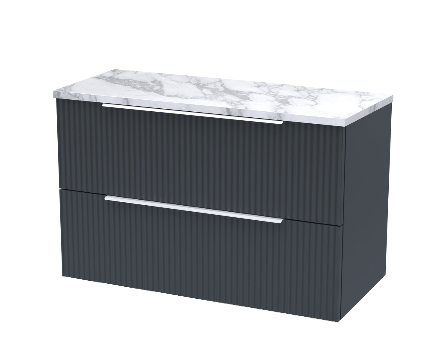 Hudson Reed Fluted 800mm Soft Black Wall Hung 2-Drawer Vanity Unit With Laminate Worktop