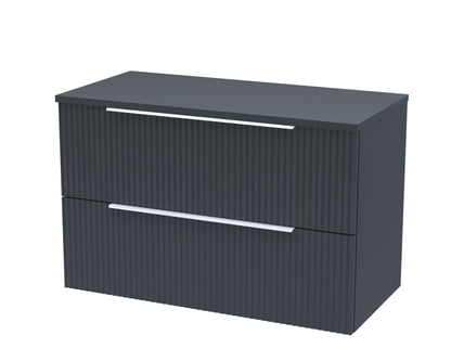 Hudson Reed Fluted 800mm Soft Black Wall Hung 2-Drawer Vanity and Worktop