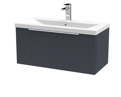 Balterley Fluted Wall Hung 1 Drawer Vanity Basin Unit with Ceramic Basin 800mm - Dark Grey