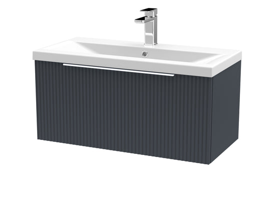 Balterley Fluted Wall Hung 1 Drawer Vanity Basin Unit with Ceramic Basin 800mm - Dark Grey