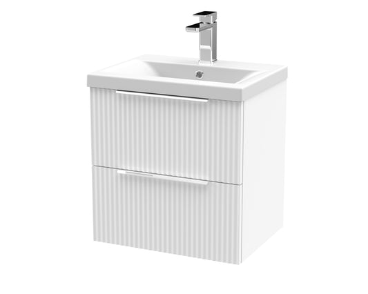 Balterley Fluted Wall Hung 2 Drawer Vanity Basin Unit with Ceramic Basin 500mm - Satin White