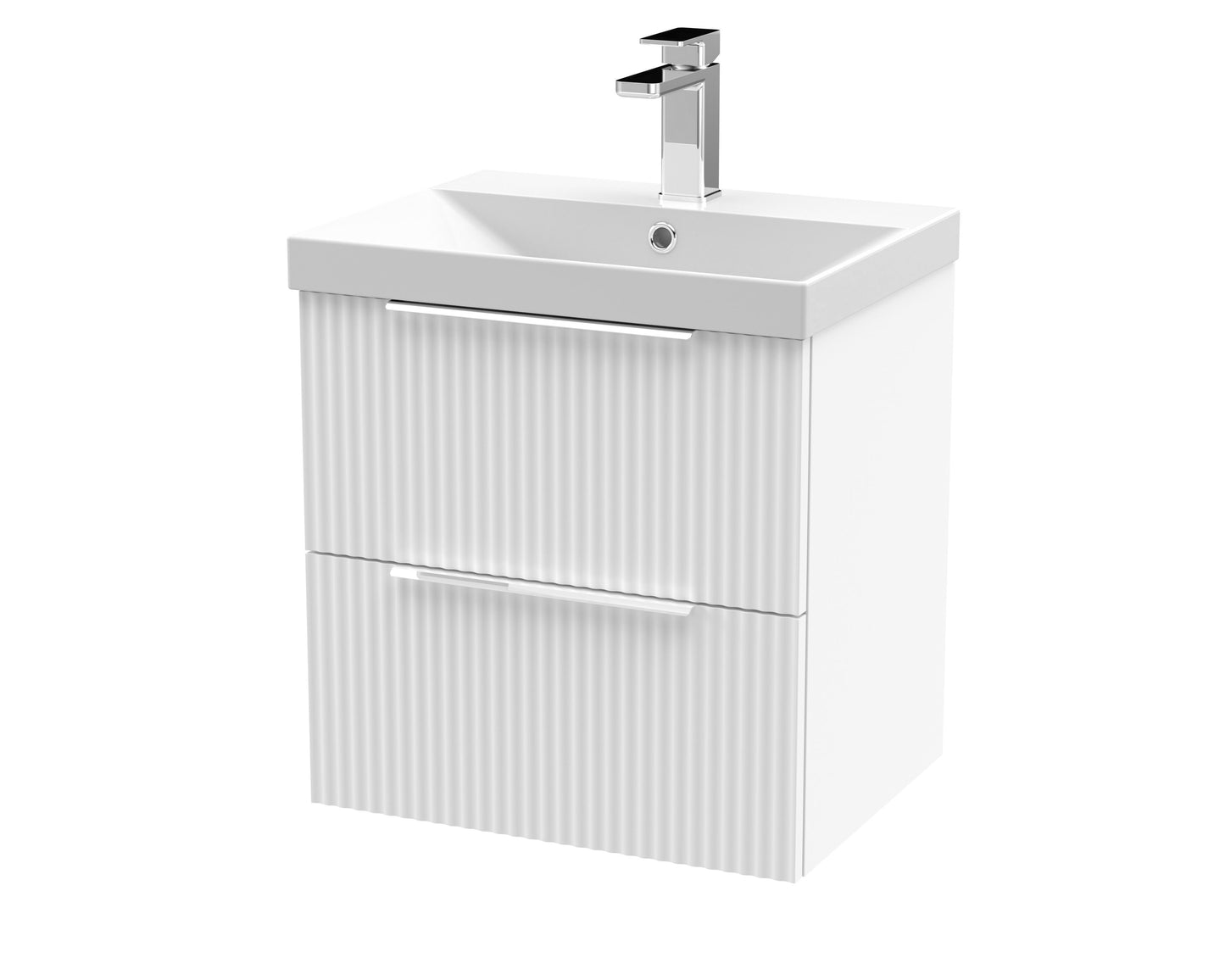 Hudson Reed Fluted 510mm Satin White Wall Hung 2-Drawer Vanity Unit Including Basin