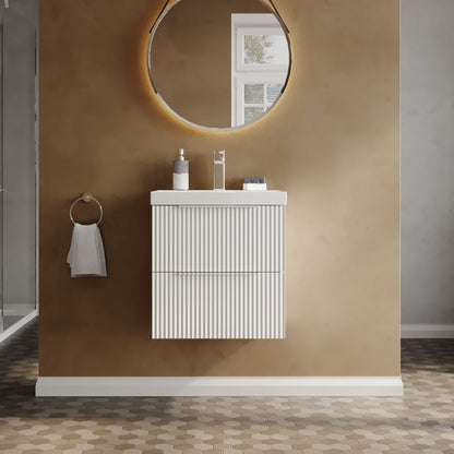 Hudson Reed Fluted 510mm Satin White Wall Hung 2-Drawer Vanity Unit Including Basin