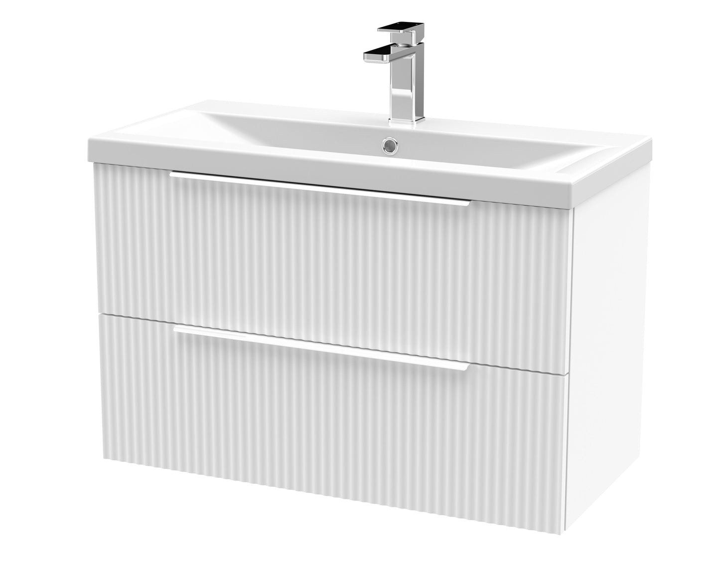 Balterley Fluted Wall Hung 2 Drawer Vanity Basin Unit with Double Polymarble Basin 800mm - Satin White