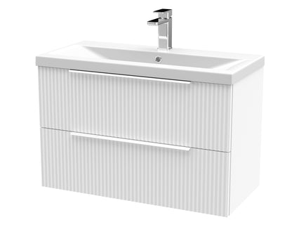 Balterley Fluted Wall Hung 2 Drawer Vanity Basin Unit with Double Polymarble Basin 800mm - Satin White