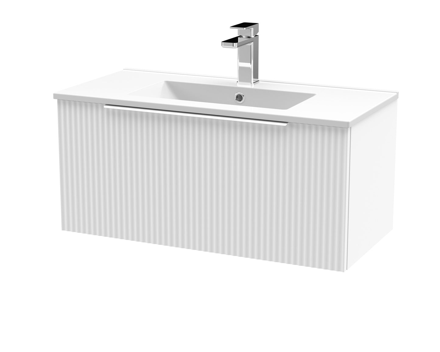 Hudson Reed Fluted 800mm Wall Hung Single Drawer Vanity With Ceramic Basin