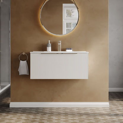 Hudson Reed Fluted 800mm Wall Hung Single Drawer Vanity With Ceramic Basin