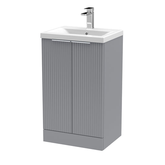 Balterley Fluted Front Floor Standing 2 Door Vanity Basin Unit with Ceramic Basin 500mm - Satin Grey